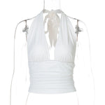 FDYOUI Sexy Deep V-neck Bandage Solid Crop Tops Women's 2026 Summer Halter Off Shoulder Sleeveless T-shirt Vacation Corset Top
