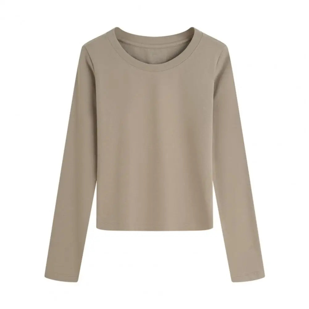 Women Long Sleeve T-shirt Crew Neck Tee Breathable Skin-friendly Basic Tee Autumn Winter Inner Wear Top