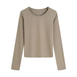 Women Long Sleeve T-shirt Crew Neck Tee Breathable Skin-friendly Basic Tee Autumn Winter Inner Wear Top