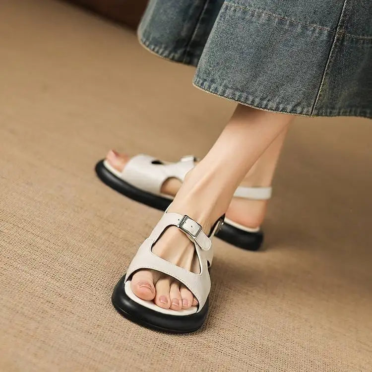 Spring and Summer New Model Fashion Low Heel Women's Shoes Fish Mouth Open-toe Buckle Casual Student Women's Sandals High 2.5cm