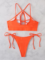 2026 Sexy Orange Bikini Hollow Out Push Up Two-Piece Swimsuit Women Halter Bandage Backless Thong Swimwear Summer Beachwear New