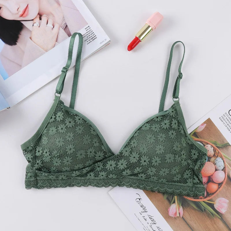Floral Lace Bra Non-Wire Bralette Push Up Bras For Women V-neck Brassiere Female Padded Underwear Sexy Lingerie Intimates