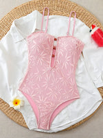 Leaves Printed Mesh Hollow Out Women Swimwear One Piece Swimsuit Female Monokini High Leg Cut Bather Slim Bathing Suit Swim Lady