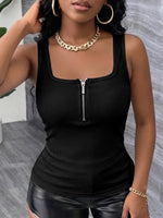 Women Half-Zip Tank Top Solid Ribbed Sleeveless Camisole Slim Fit Basic Casual Summer Vest Top