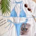 5 Colors Sexy Bikini Women Solid Swimwear Swimsuit Triangle Halter Pit Striped Bikinis Set Bathing Suit Female Banadores Mujer