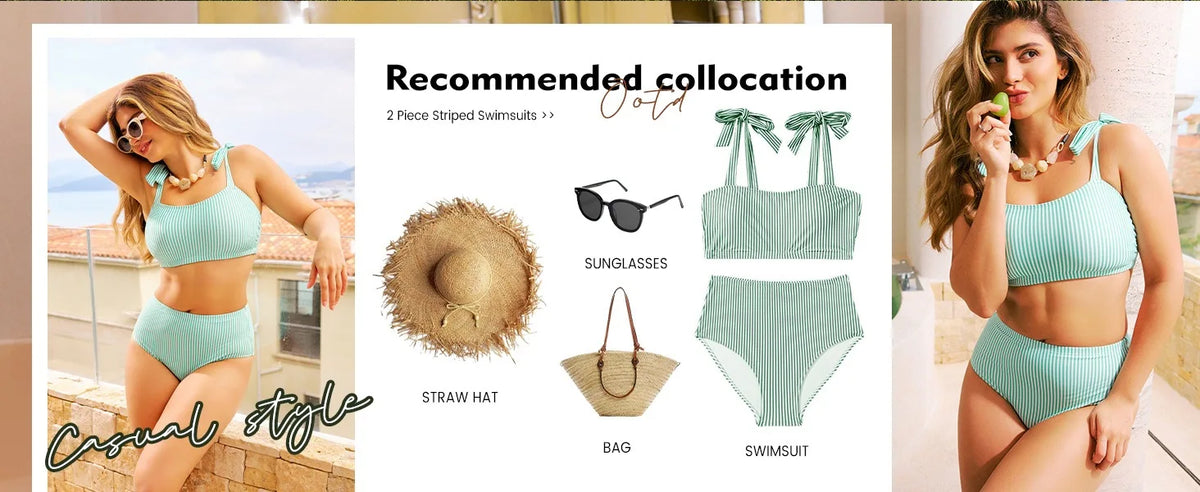 Striped Bikini Women Sexy High Waist Split Swimsuit Lace Up Bikini Set Summer Two-piece Beachwear Bathing Suit Thong Biquinis