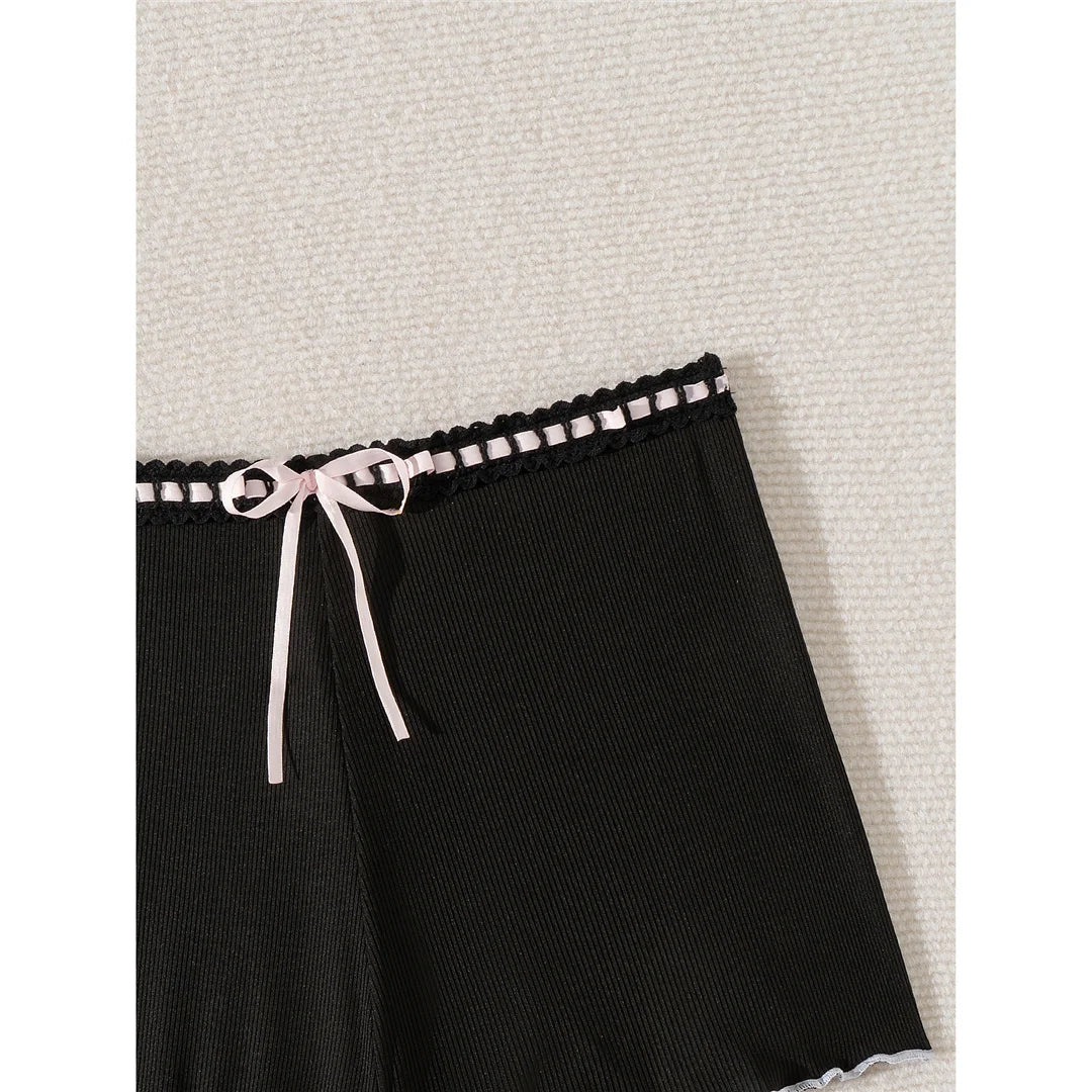 XS - L Bow Mini Shorts Ribbed Bikini Bottom Swim Brief Women Swimwear Female Bather Brazilian Tanga Panties Underwear V6538