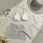 With Fishnet Sarong Skirt Halter Micro Bikini Women Swimwear Female Swimsuit Three-pieces Bikini Set Bathing Suit Swim Beachwear