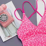 Leopard Print Backless Sexy Swimsuit Women One Piece Swimwear Back String Cross Bather High Cut Monokini Bathing Swimming Suit