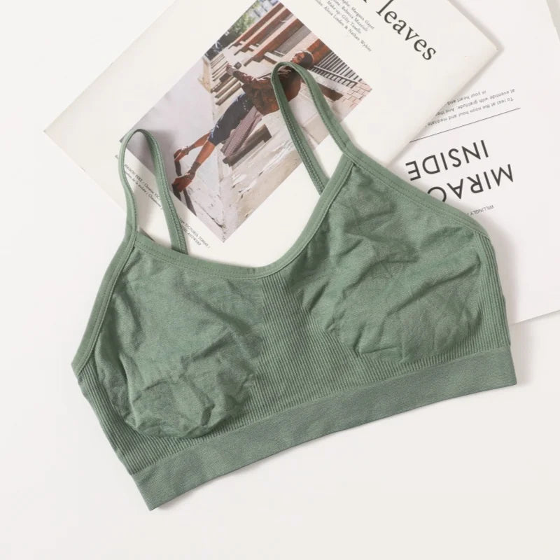 Women Soft Ribbed Bra Knit Wireless Bralette No Pad Camisole Non-Adjustable Thin Strap Lingerie Everyday Lounge Intimates M-L