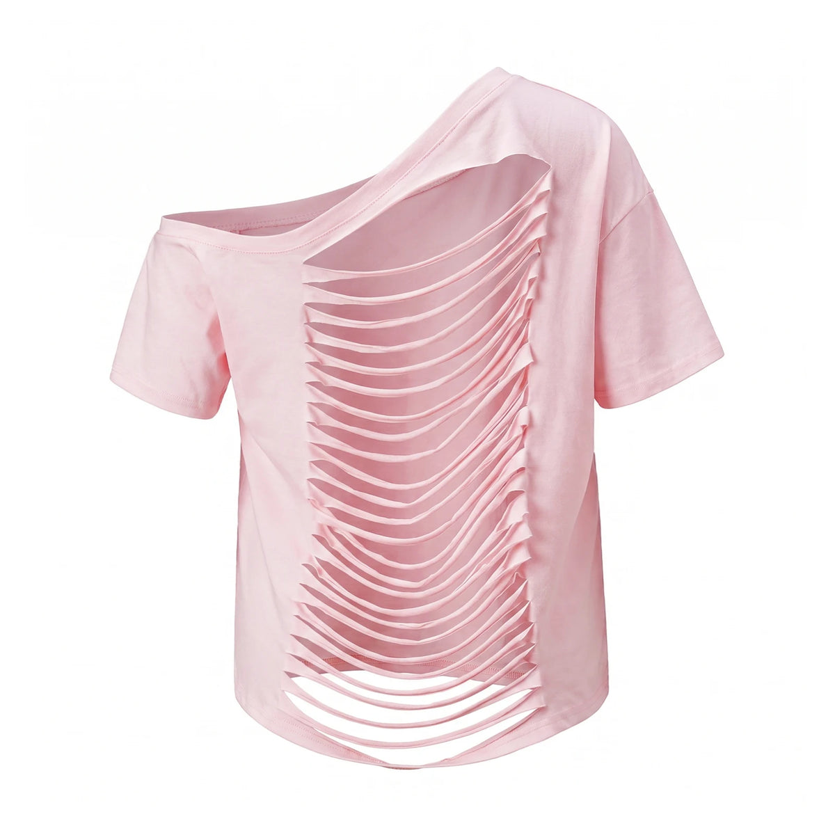 Women's Ripped Backless T-shirt Off Shoulder Short Sleeve Loose Fit Tee Tops Solid Color Shirts for Party Club Gothic Summer