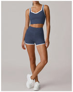 Summer Color Contrast Yoga Suit Women Shock-absorbing Sports Bra High Waist Hip Lifting Shorts Training Running Fitness Outfits