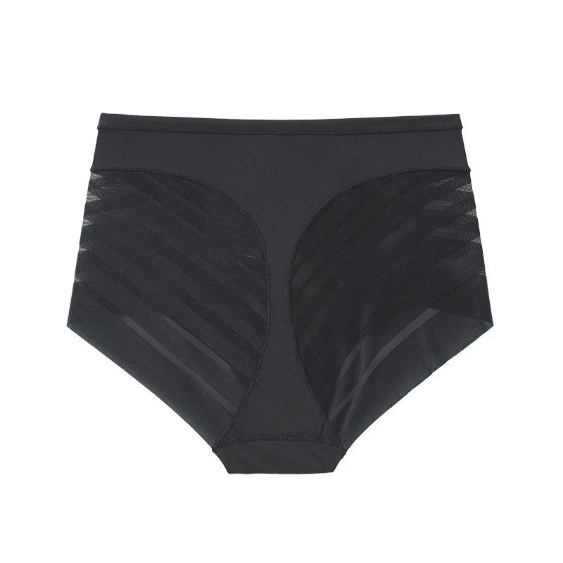 1PC Women Mid-Rise Striped Mesh Shaping Briefs Anti-Chafing Shapers Tummy Control Panties Under Skirt Plus Size Underwear M-3XL