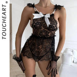 Toucheart Hot Floral Sleeping Skirt with Panty Cosplay See-through Seductive Slim Backless Women Interesting Premium Private Set