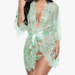 Romantic Lace Robe Set Women Sheer Floral Babydoll Lingerie Nightwear Belt Elegant Bridal Boudoir Sleepwear Mesh Nightgown