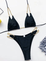 Sexy Cow Print Halter Metal Chains Brazilian Bikini Women Swimsuit Female Swimwear Two Pieces Bikini Set Bathing Suit Swim Lady