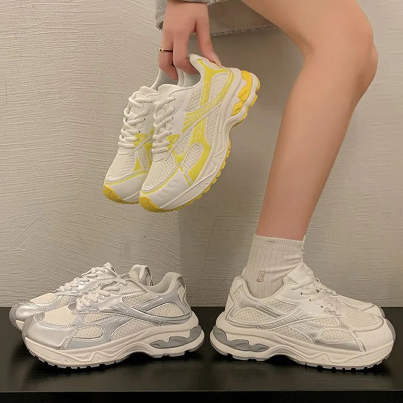 Spring Autumn Breathable Mesh Sneakers Women Mix Color Lace Up Sports Shoes Woman Wear Resistant Platform Casual Shoes Mujer