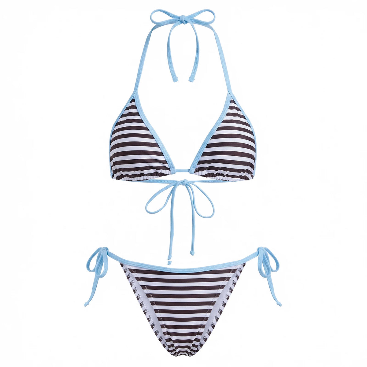 2026 New Womens Stripe Bikini Sets Halter Bra Tops with Tie-up Thong 2 Pcs Set Swimsuits Stylish Sexy Beach Pool Bathing Suit