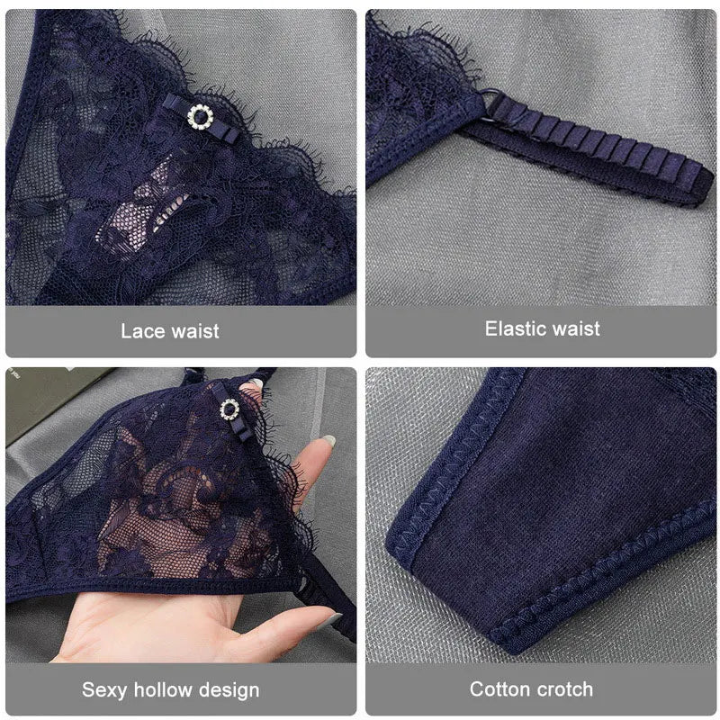 New Women's Sexy Lace Panties Adjustable Girls G-Strings .Fashionable Breathable Low WaistBriefs Shorts.with Rhinestones Thong