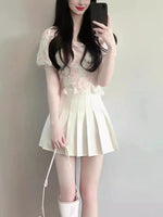 Women Pleated Skirt High WaistA-Line Mini Skirt School Girl JK Uniform Skirt Skater Skirt Tennis Skirt White Plus Size