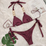 DEKA Women's Rhinestone String Green Bikini Set Sexy Female Beach Vacation 2 Piece Swimsuit