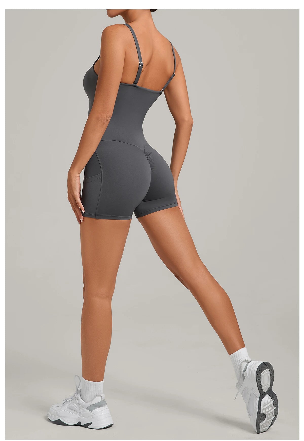 Womens Two Way Wear Bodysuit Sleeveless Yoga Stretch One Piece Romper Sexy Fitness Side Pockets Sportwears Bodysuit