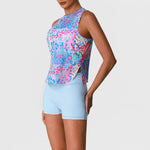 Sports Training Fitness Set Women Summer Ice Tie Dye Gradient Floral T Shirts High Elasticity Hip Lifting Shorts Yoga Sets
