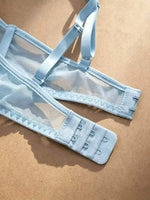 French Style Blue Lace Bra and Panties Set Women Sexy Eyelash Lace Underwear Transparent Mesh Two Piece Lingerie