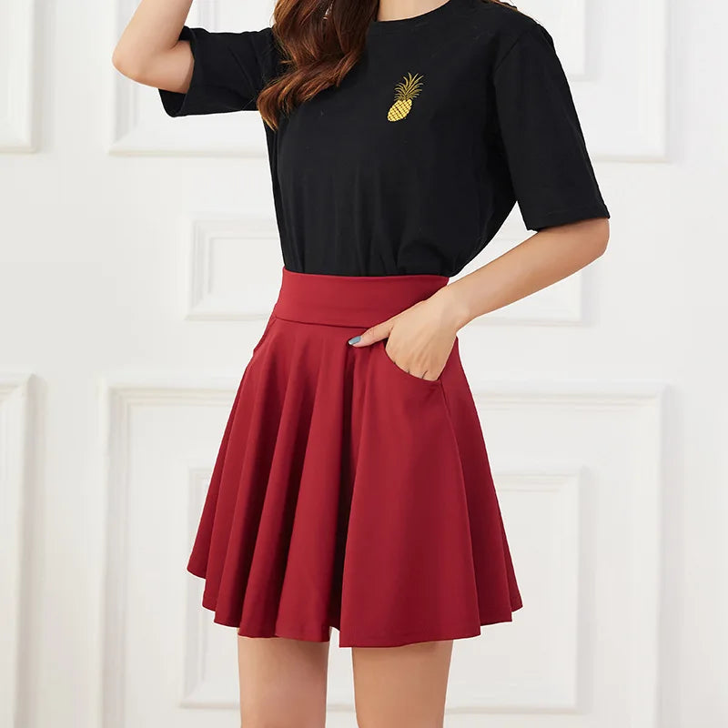 New Black Pocket Shorts Skirt Women's Basic Safety Pants Skirts School Flared Casual Mini Skater Medium Pleated Plus Size 4XL
