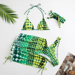 4 Pieces Random Dot Print Tie Side Halter Bikinis Swimsuit & Beach Skirt Sexy Swimwear Women 2026 Bathing Swimming Suit Female