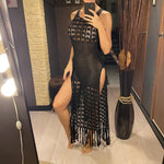 S-XL Sexy Hollow Out Fringe Tassel Knitted Crochet Tunic Beach Cover Up Cover-ups Beach Dress Beach Wear Beachwear Female V3800C