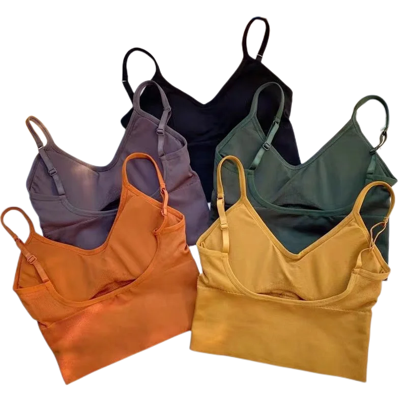 Women Tanks Top Low Back Crop Top Underwear Female Crop Sport Seamless Tops Sexy Lingerie Backless Removable Padded Camisole