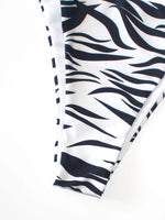 Ladies Zebra Stripe Print Bikini Set Casual Sexy Backless Tie Swim Top Beach Vacation Fashionable Side Tie Swim Bottoms
