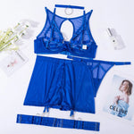 Toucheart 5-Pieces Erotic Lingerie Sexy Hip Skirt For Women Mesh Patchwork Hollow Out See-Through Lure Garters Underwear Suit