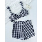 Plaid V Neck Shorts Female Swimsuit High Waist Bikini Women Swimwear Two-Pieces Bikini Set Padded Bather Bathing Suit Swim V8272