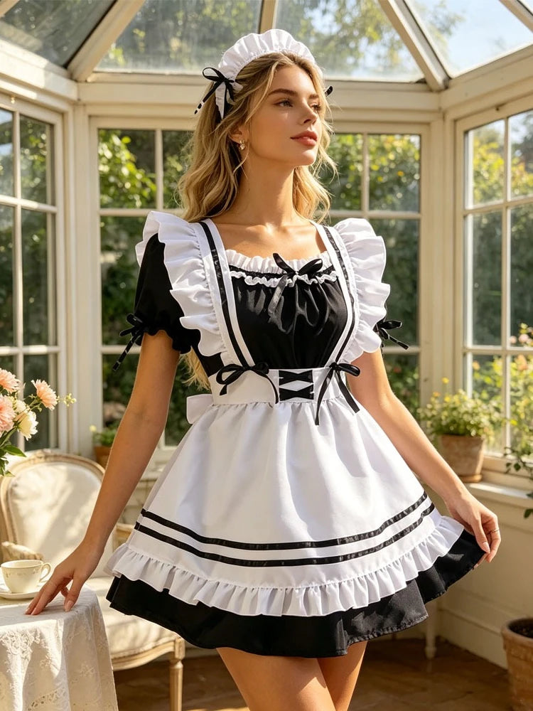 Cafe Lolita Dress Maid Costumes Cosplay Naughty Animation Show Sexy Waitress Outfit Exposed Chest Bow Ties Skirt Ball Gowns Plus