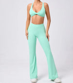 Women's Seamless Yoga Sets Brushed Fabric Flared Hip-Lifting Pants Cross Beauty Back Bra Suits Gym Workout Fitness Training Sets