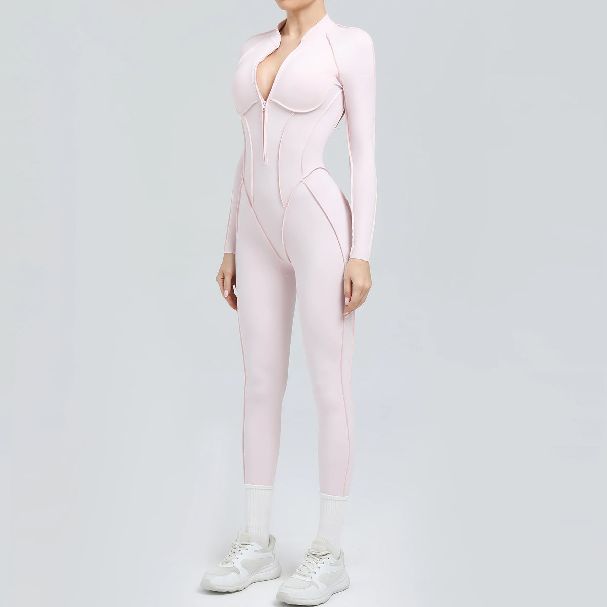 Padded Women Long Sleeve Sport Yoga Jumpsuit Workout Clothes for Women Sportwear Backless Zipper Fitness Gym Outfit