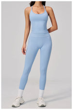 Summer Seamless Yoga Sets Women Outdoor Slimming Sports Tank Top High Waist Hip Lifting Leggings Gym Fitness Suits Tracksuit