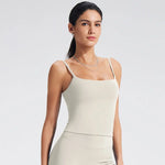 NCLAGEN SoftMotion Strappy Mid Vest with Built in Bra Shelf Women Gym Tank Top Naked-feel Workout Fitness Pilates Yoga Camisole