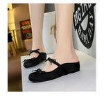 BIGTREE Satin Bow With One Strap With Shallow Mouth Half-Tugging Women's Hollow Inner Heightened Round-Head Sandals Comfortable