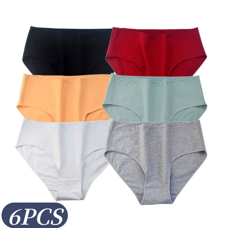 6Pcs/Set Women High Waist Cotton Briefs Breathable Panties Seamless Edge Comfort Underwear Solid Color Soft M-2XL Intimates
