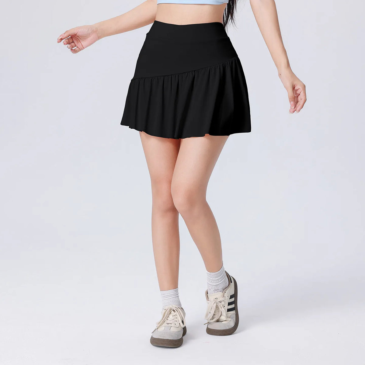 Women High Waist Asymmetrical Tennis Skirt Built-in Shorts Quick Dry Breathable Workout Running Sports Mini Skort