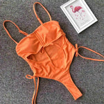 Sexy Lace Up Tummy Cut Out Monokini One Piece Swimsuit Women Swimwear Female Leopard Thong Bather Bathing Suit Swim Wear V1290