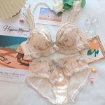 Japan Style Embroidered Mesh Bralette Wireless Breathable Comfort Sweet Cute Lingerie Set Pure Sensual Ruffle Edge Small Chest