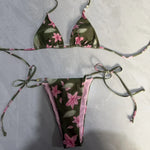New Boho Style Floral Pattern Women's Micro Bikini Set Bead Decor Swimsuit Sexy Backless Bandage Swimwear Bathing Suit Beachwear