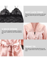 4pcs Women's Elegant Nightgown Pajama Set - Long Sleeve Lace Trim Bathrobe & Underwear, Soft Sleepwear for All-Season