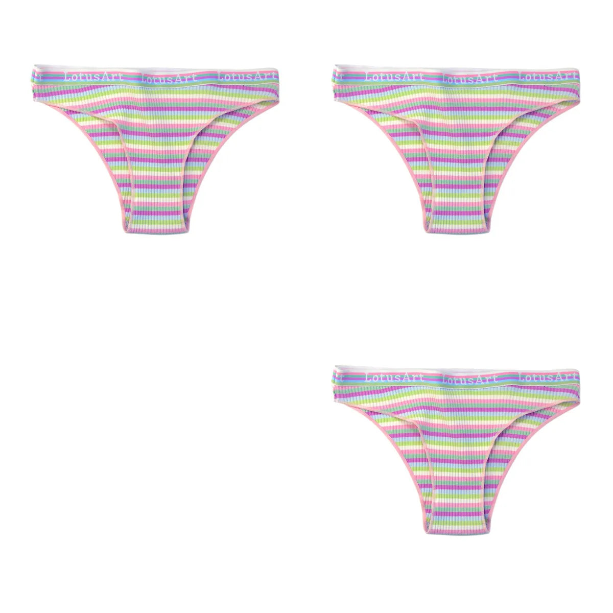 3Pcs/Set Cotton Panties For Women Colorful Striped Underwear Low Waist Briefs Breathable Underpants Female Sexy Lingerie M-XXL