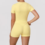 2 Pieces Sportswear Women Yoga Shorts Set Short Sleeve Sports T Shirts High Waist Hip Lifting Running Leggings Fitness Outfits