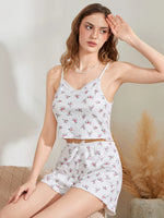 Women Pajamas Set 2 Pieces Loungewear Suits Floral Print Lace Trim Camisoles Tank Tops and Shorts Outfits Summer Sleepwear